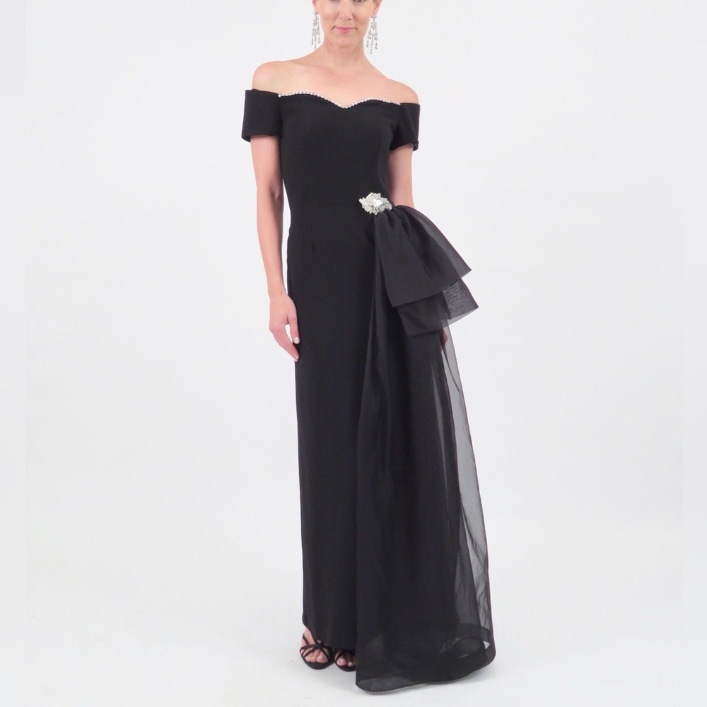 Ideas by Barbara 8021-18 Evening Dress off-the-shoulder navy gown